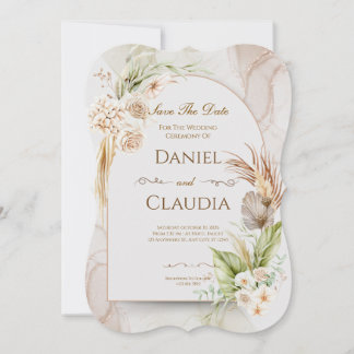 Convite de Casamento com Arco Floral Seco e Grama