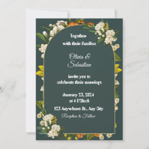Convite de Casamento com Arco Floral Verde Escuro
