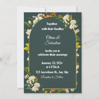 Convite de Casamento com Arco Floral Verde Escuro