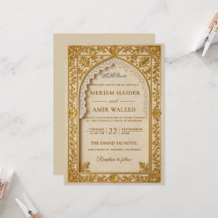 Convite de casamento com arco islâmico real creme 