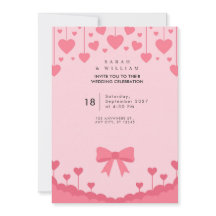 Convite de Casamento com Arco Rosa Pastel e Coraçõ