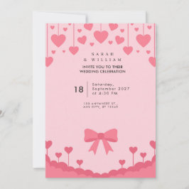 Convite de Casamento com Arco Rosa Pastel e Coraçõ