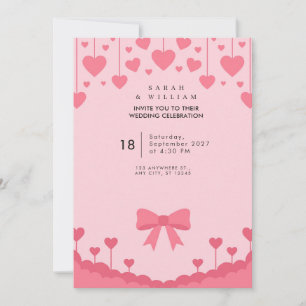 Convite de Casamento com Arco Rosa Pastel e Coraçõ