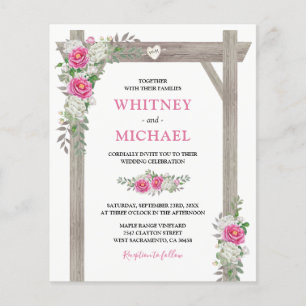 Convite de Casamento com Arco Rústico Floral Rosa