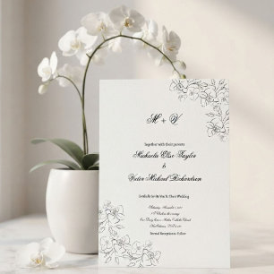 Convite de Casamento com Arte de Linha de Orquídea