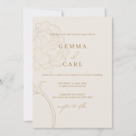 Convite de casamento com arte de linha de peônia e