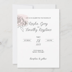 Convite de Casamento com Arte de Linha em Rosa Lav