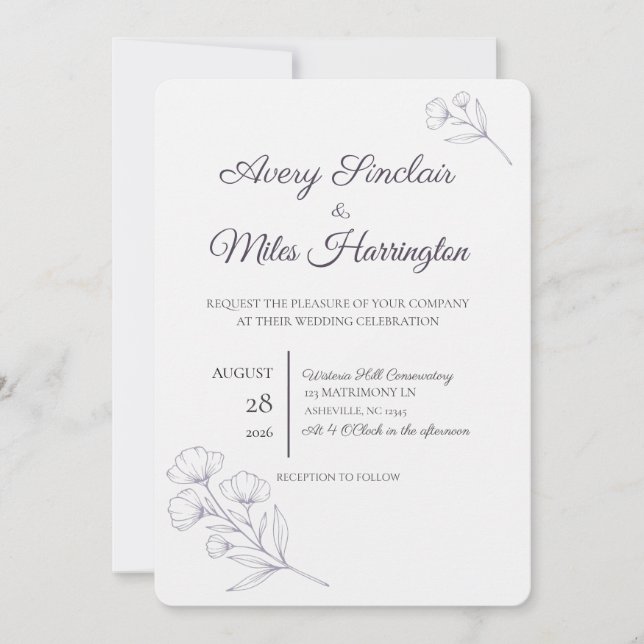Convite de Casamento com Arte de Linha em Rosto Es (Frente)
