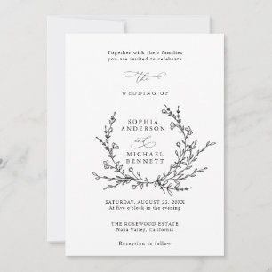 Convite de Casamento com Arte de Linha Floral Mini