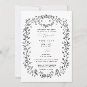 Convite de Casamento com Arte em Linha Floral