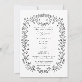 Convite de Casamento com Arte em Linha Floral
