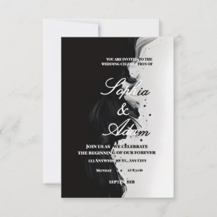 Convite de Casamento com Arte em Tinta Preta e Bra