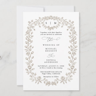 Convite de Casamento com Arte Floral em Linha Têmp