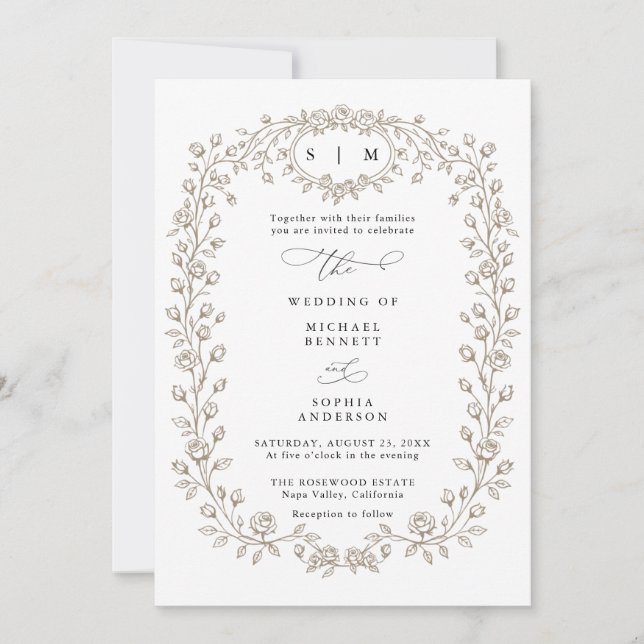 Convite de Casamento com Arte Floral em Linha Têmp (Frente)