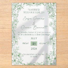 Convite de Casamento com Arte Floral Verde Elegant