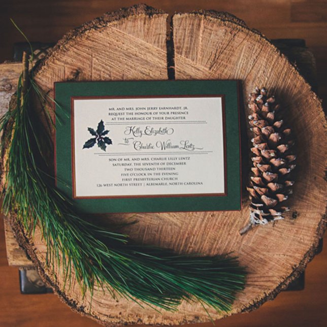 Convite de Casamento com Azevinho de Natal (Kelly + Charlie)