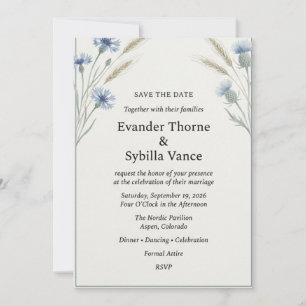 Convite de Casamento com Azul Cornflower e Trigo e