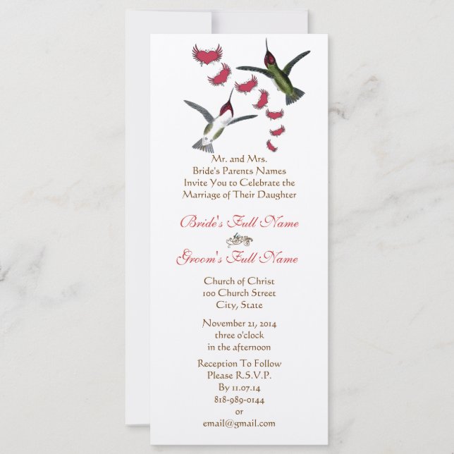 Convite de Casamento com Beija-flores Vintage (Frente)
