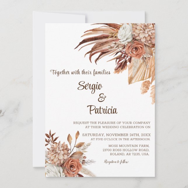Convite De Casamento Com Boho Flowers Modelo (Frente)
