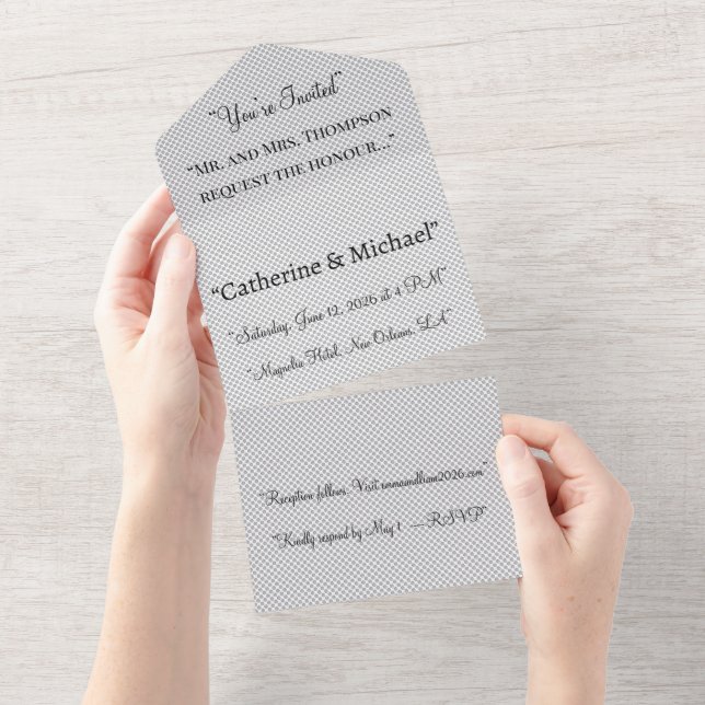Convite de Casamento com Bolinhas Cinzas Mínimas| (Aba destacável)