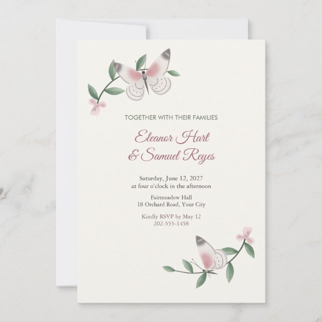 Convite de Casamento com Borboleta Perisama (Frente)