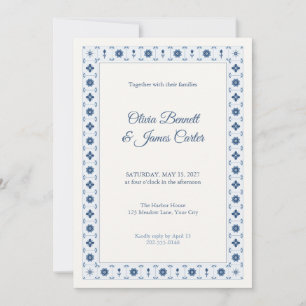 Convite de Casamento com Borda de Azulejo Delft Az