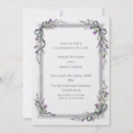 Convite de Casamento com Borda de Cardo em Aquarel