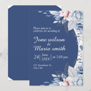 Convite de Casamento com Borda de Flor Azul