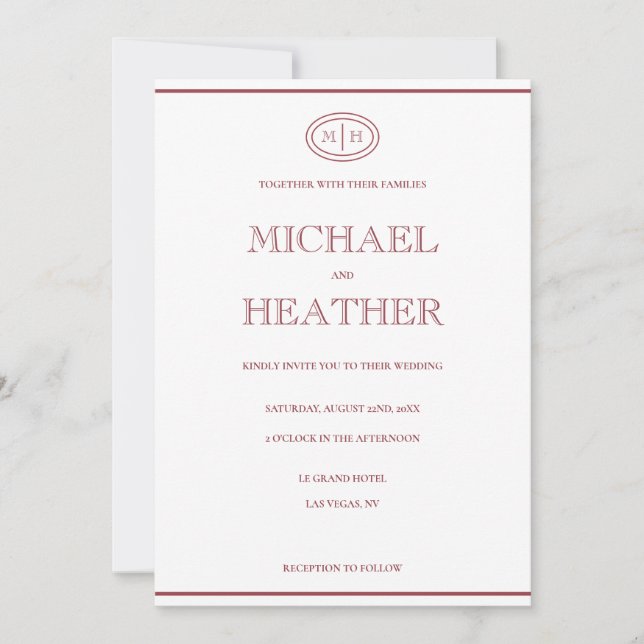 Convite de Casamento com Borda de Linha Minimalist (Frente)