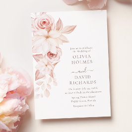Convite de Casamento com Borda de Rosa Blush Suave