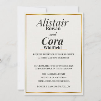 Convite de Casamento com Borda Dourada Elegante | 