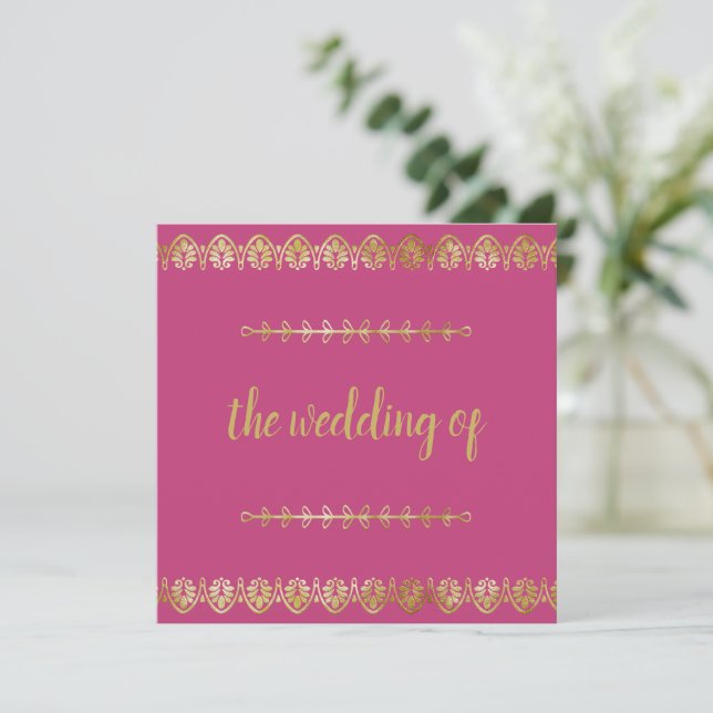 Convite de Casamento com Borda Dourada Luxuosa (Em pé/Frente)
