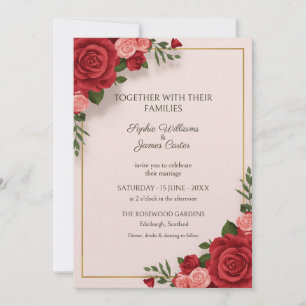 Convite de Casamento com Borda em Dourado Rosa Ros