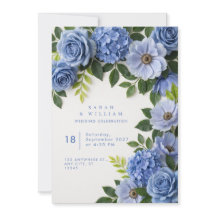 Convite de Casamento com Borda Floral Azul Desbota