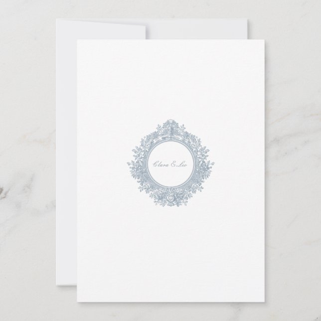 Convite de Casamento com Borda Floral Azul Poeira  (Verso)