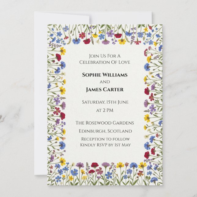 Convite de Casamento com Borda Floral de Carvão (Frente)