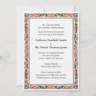 Convite de Casamento com Bordadura de Flores Itali