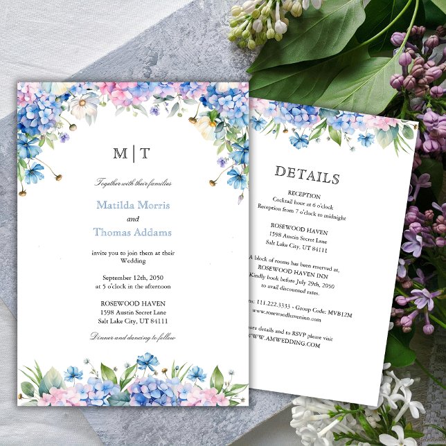 Convite de Casamento com Bordadura de Hortênsia Az (Criador carregado)