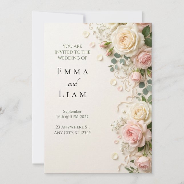Convite de Casamento com Bordadura de Jardim de Ro (Frente)