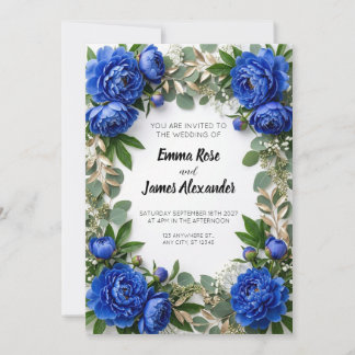 Convite de Casamento com Bordadura de Peônia Azul
