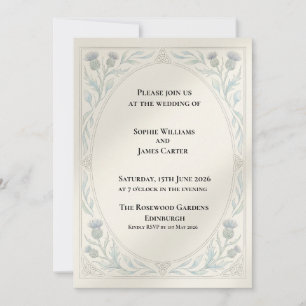 Convite de Casamento com Bordas Botânicas Azul Cin