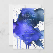 Convite de Casamento com Borrão de Aquarela