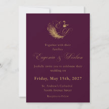 Convite de Casamento com Brasão de Cisne Roxo e Do