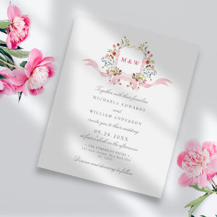 Convite de Casamento com Brasão Floral em Aquarela
