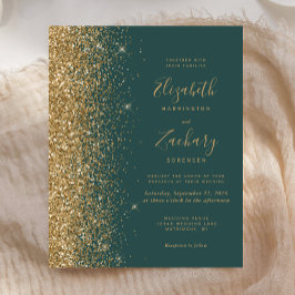 Convite de Casamento com Brilho Dourado em Verde E