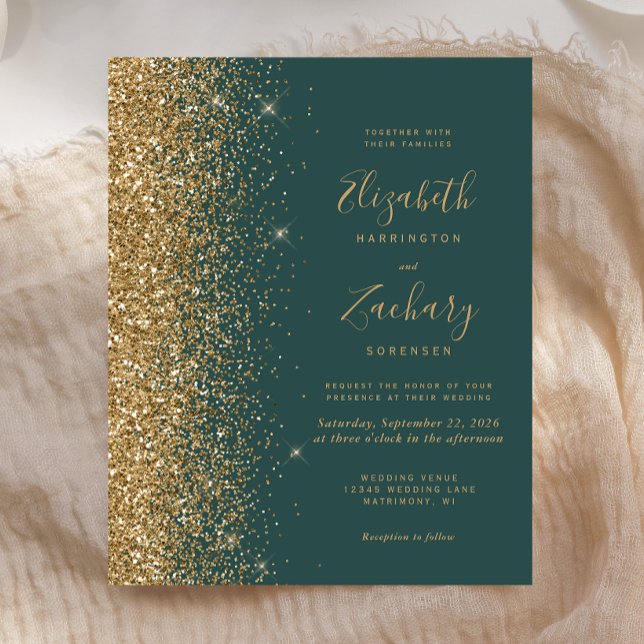 Convite de Casamento com Brilho Dourado em Verde E (Criador carregado)