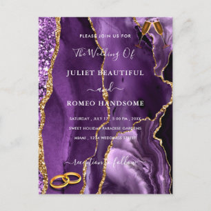 Convite de Casamento com Brilho Dourado Roxo