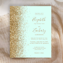 Convite de Casamento com Brilho Dourado Verde Ment