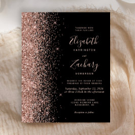 Convite de Casamento com Brilho em Dourado Rosa co