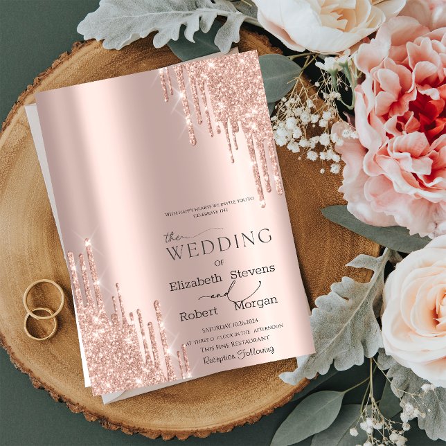 Convite de Casamento com Brilho em Dourado Rosa de (Criador carregado)